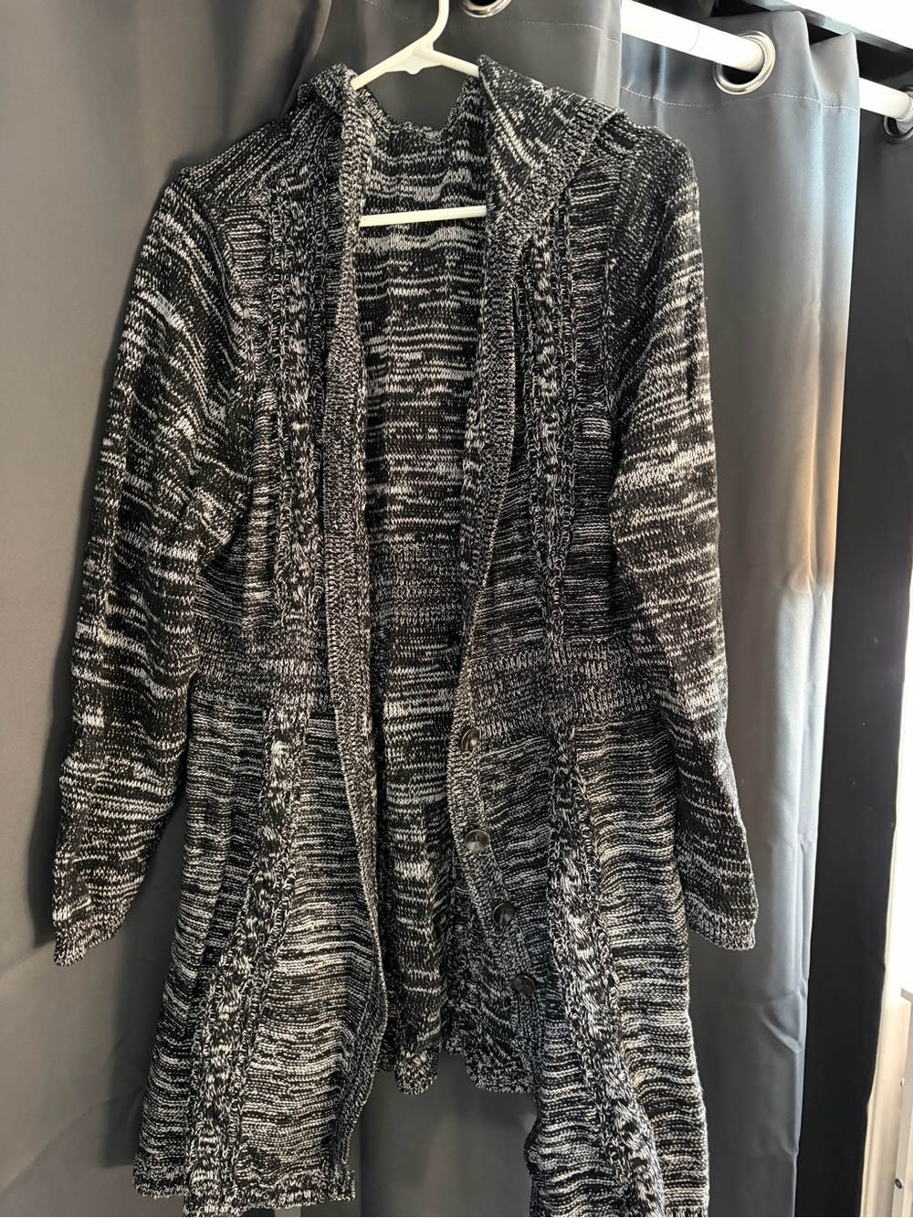 Open-Front Marled Knit Cardigan - Black/Gray